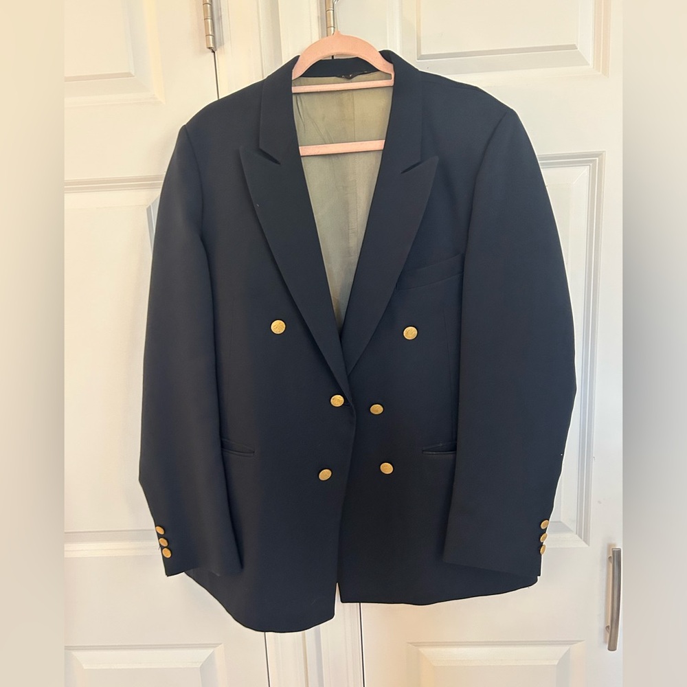 Double-Breasted Navy Blazer with Gold Buttons